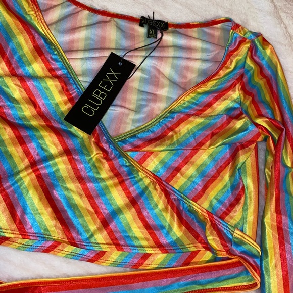 NWT Rainbow Striped Fringe Long Sleeve Wrap Top - Picture 4 of 4